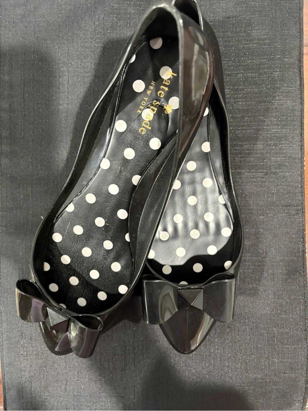kate spade Black Patent Bow Flats with Polka Dot Insole